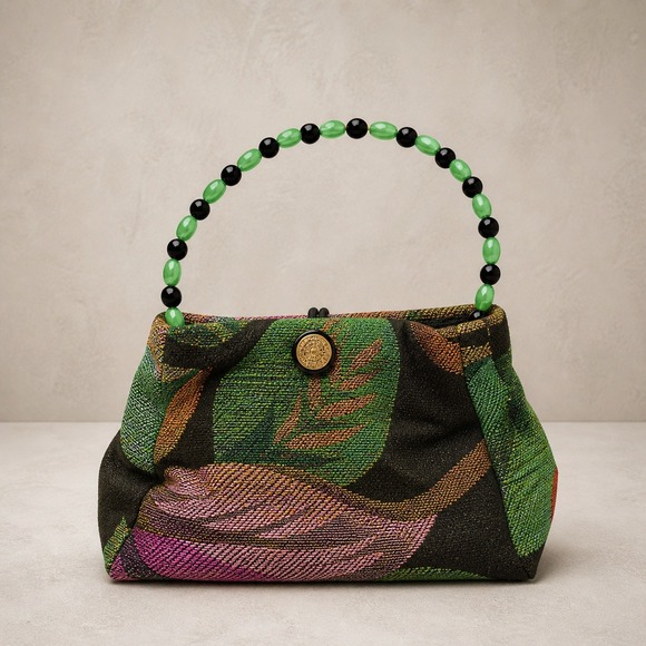 Attache Handbags - Attache Tapestry Tropical Floral Evening Bag Beaded Handle Tassel Multicolor